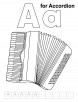 A for accordion coloring page with handwriting practice