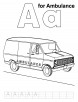 A for ambulance coloring page with handwriting practice