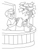 A boy giving water in the money plant coloring pages