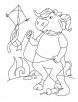 Bull flying a kite coloring page