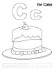 C for cake coloring page with handwriting practice  	