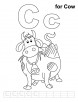 C for cow coloring page with handwriting practice