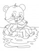Cat learns to swim coloring page