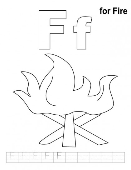 F for fire coloring page with handwriting practice 