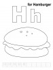 H for hamburger coloring page with handwriting practice 