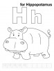 H for hippopotamus coloring page with handwriting practice