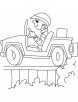 Happy jeep driver coloring page