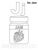 J for jam coloring page with handwriting practice