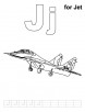 J for jet coloring page with handwriting practice