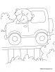 Bear driving the jeep coloring page