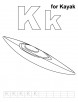 K for kayak coloring page with handwriting practice