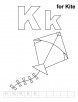 K for kite coloring page with handwriting practice