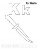 K for knife coloring page with handwriting practice