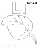 L for leaf coloring page with handwriting practice
