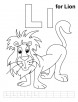 L for lion coloring page with handwriting practice