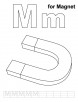 M for magnet coloring page with handwriting practice