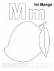 M for mango coloring page with handwriting practice