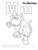 M for monkey coloring page with handwriting practice
