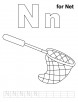 N for net coloring page with handwriting practice