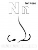 N for nose coloring page with handwriting practice