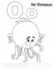 O for octopus coloring page with handwriting practice