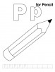 P for pencil coloring page with handwriting practice