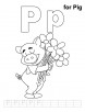 P for pig coloring page with handwriting practice