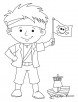 Pirate boy waving flag coloring page