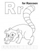 R for raccoon coloring page with handwriting practice