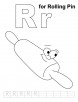 R for rolling pin coloring page with handwriting practice