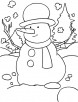 A funny snowman in the snowy field with scarf and a hat coloring page