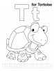 T for tortoise coloring page with handwriting practice