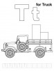 T for truck coloring page with handwriting practice