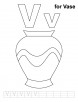 V for vase coloring page with handwriting practice