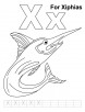 X for xiphias coloring page with handwriting practice