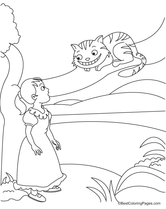 Alice and cat coloring page