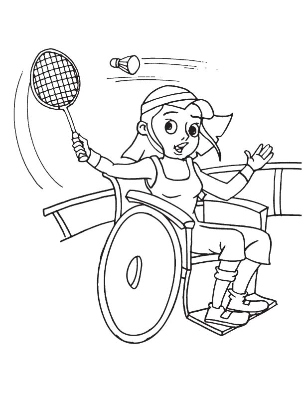 Badminton on wheelchair coloring page