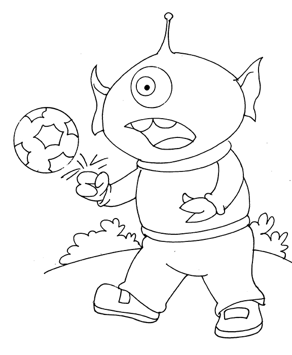 Monster playing football coloring page