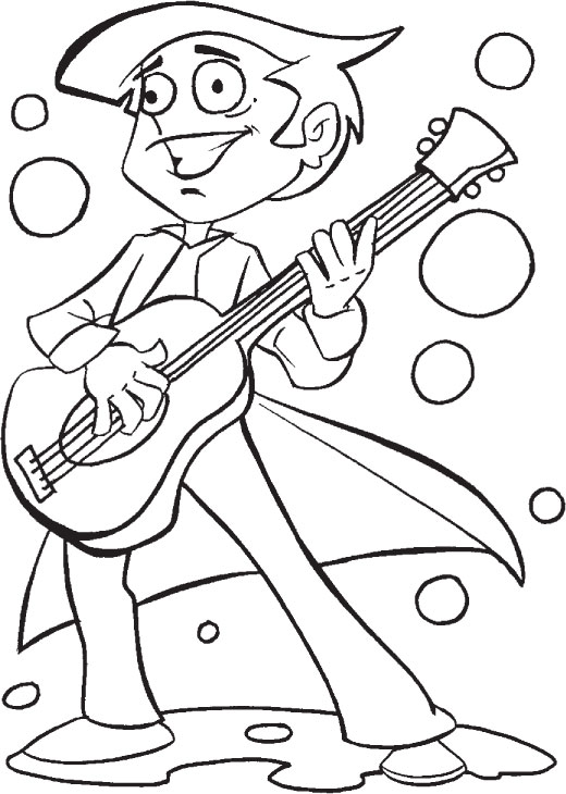 A boy playing guitar on 4th of july coloring pages