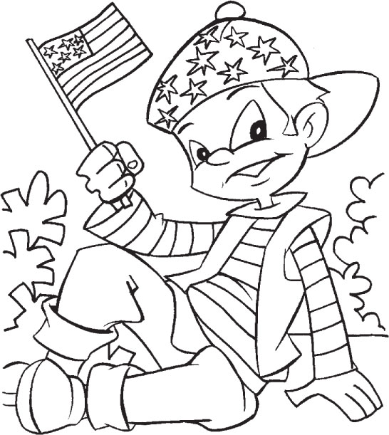 waving an flag on 4th of July coloring page