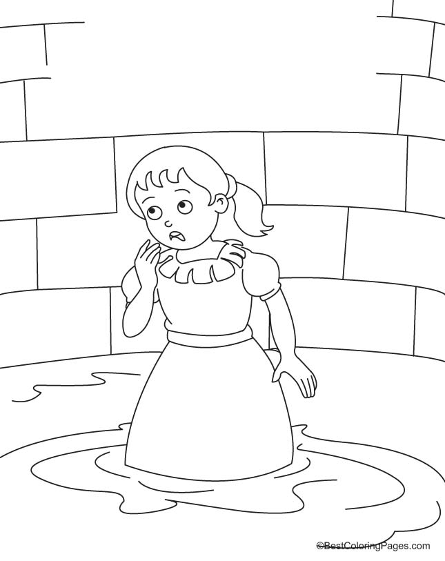 Alice in her tears pool coloring page
