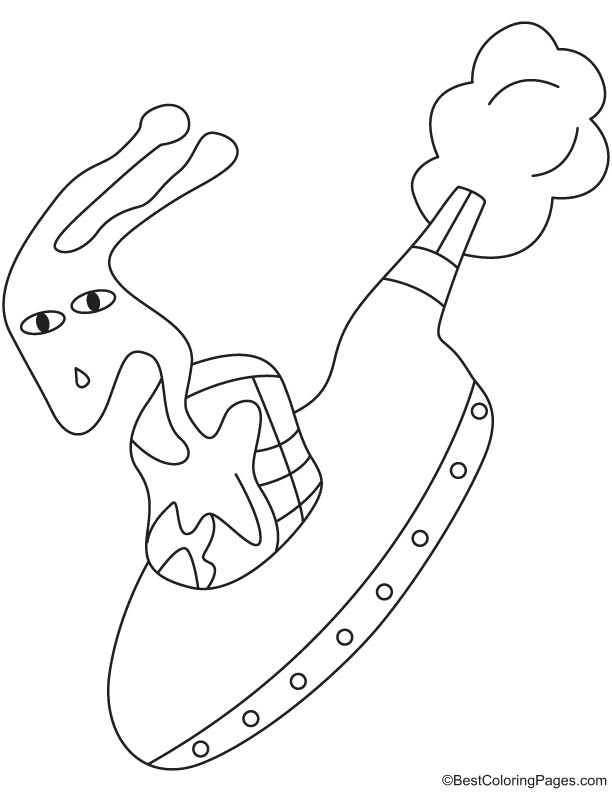 An alien on his UFO coloring page