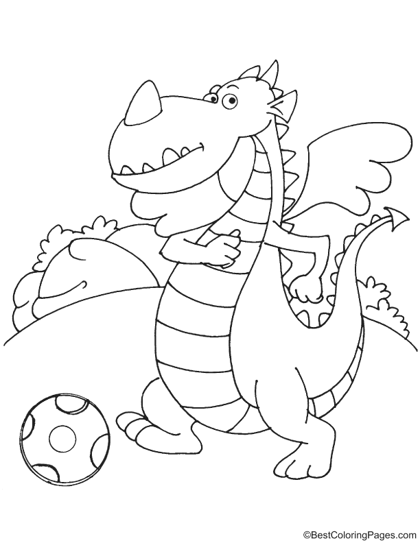 Dragon playing football coloring page