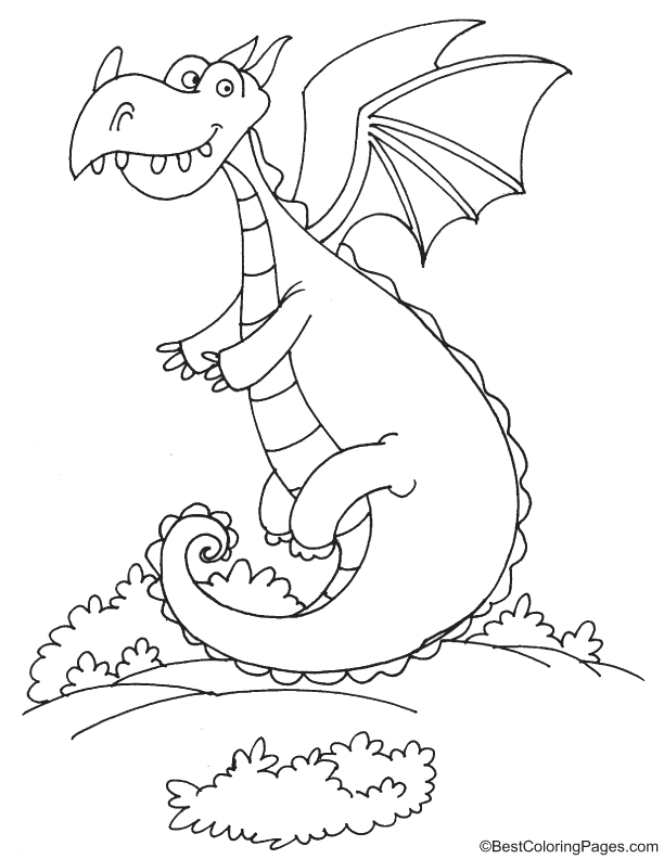 Dragon try to fly coloring page