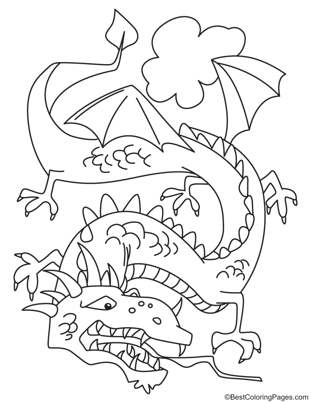 Furious dragon coloring page