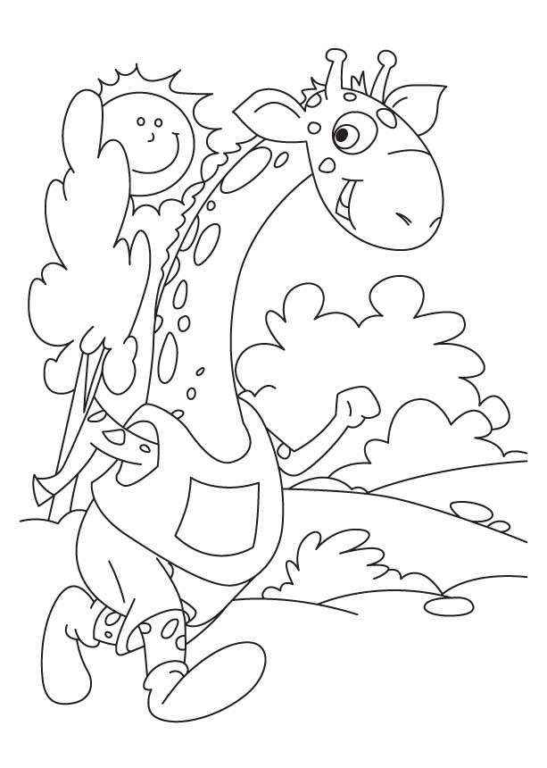 Giraffe in hurry coloring pages