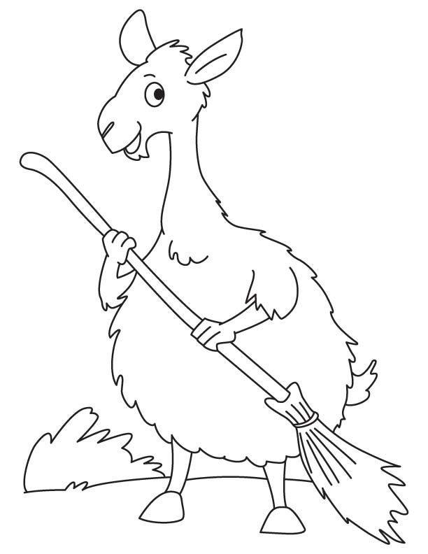 Llama the sweeper coloring page