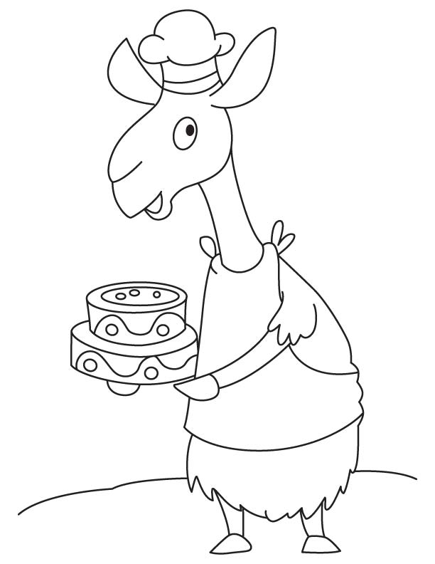 Llama with cake coloring page