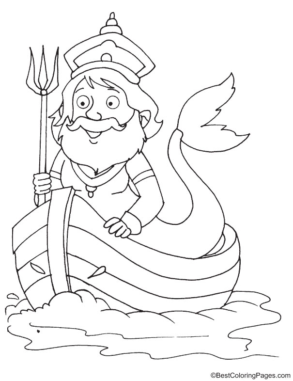 Merman boating coloring page