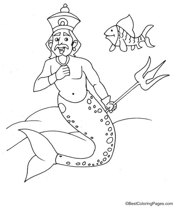 Merman talking with fish coloring page